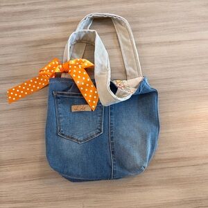 Handmade Denim Pocket Tote with Polka Dot Bow